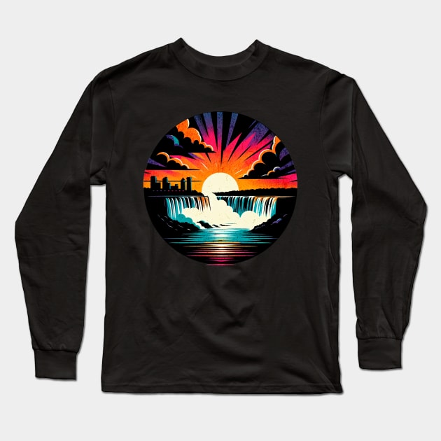 Niagara Falls Vintage Circle Design Long Sleeve T-Shirt by Miami Neon Designs